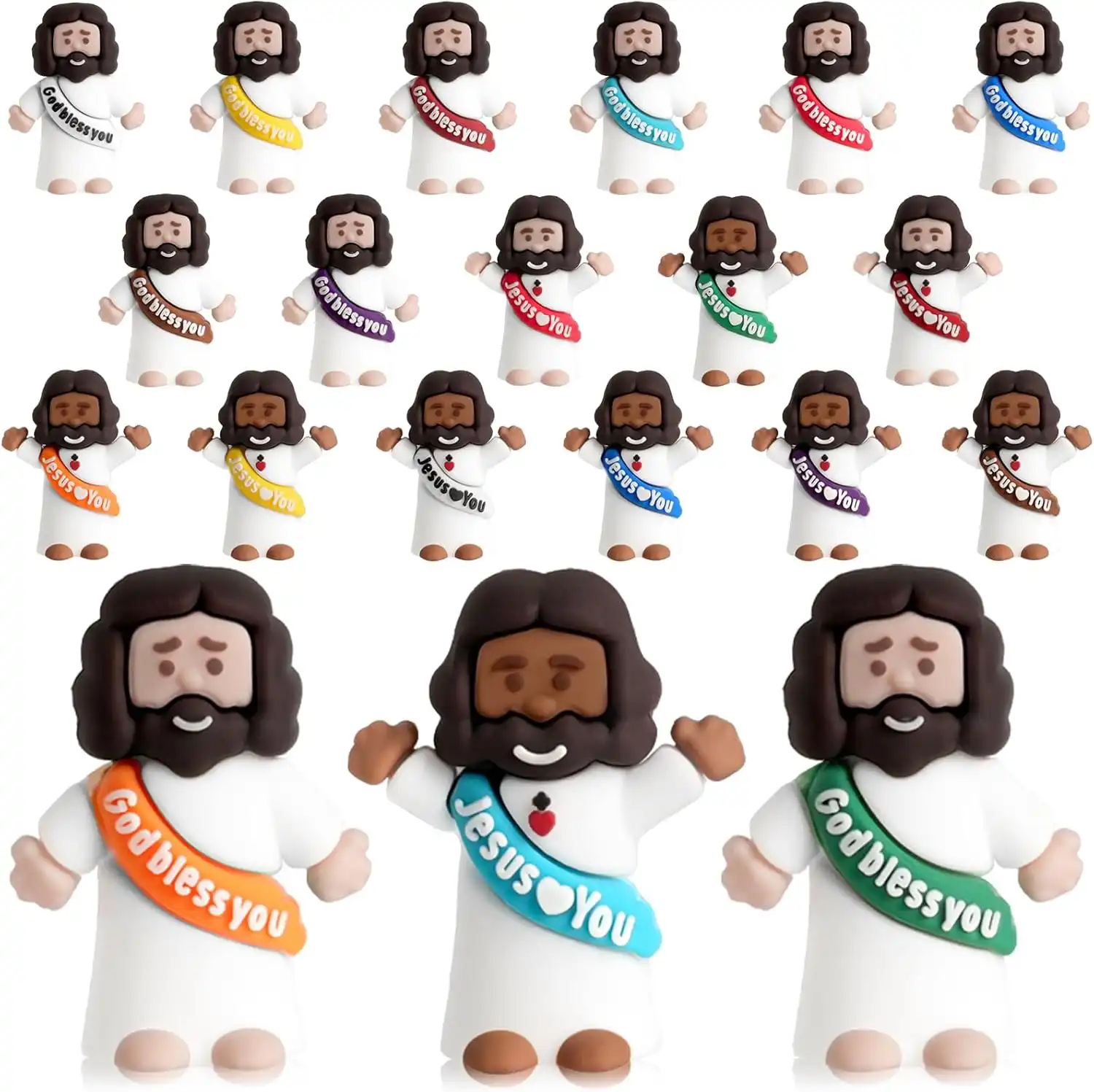 71oCDdhUjxL._AC_SL1500 25pcs Little Jesus Figures, Multicolor Mini Figurines in Bulk, Tiny Baby Jesus Rubber Toys to Hide and Seek for Valentine's Day Gifts, Easter Egg Hunts, Sunday School Supplies, Kids & Adults - Image 1