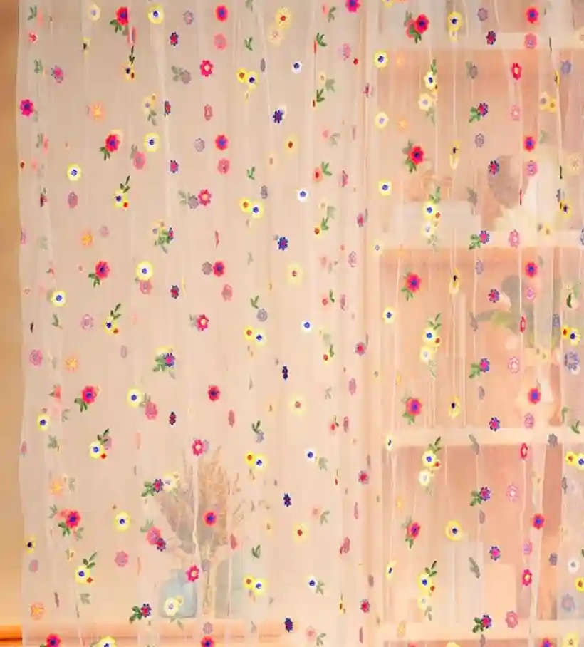 1_副本 Floral Backdrop Curtain, Champagne Daisy Tulle Flower Embroidery Backdrop Curtain for Spring Summer Easter Wedding Birthday Floral Party Photo Shoot Decorations, 6.5ft×4.9ft - Image 1