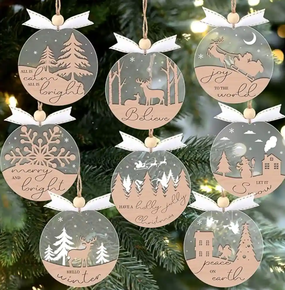 1_副本 Winter Wonderland Ornaments for Christmas Tree - 6 Pack Christmas Wooden Ornaments for Winter Xmas Holiday Tree Decorations - Image 1