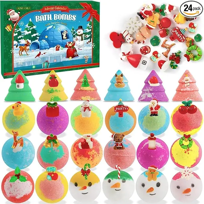 81zffunIrrL._AC_SX679_PIbundle-24,TopRight,0,0_SH20 24 Pack Christmas Bath Bombs for Kids with Surprise Toys Inside, Kids Advent Calendar Bathbombs Set Bubble Bath Bombs for Christmas Stuff Gifts for Boys Girls Xmas New Year Birthday Party Favors - Image 1