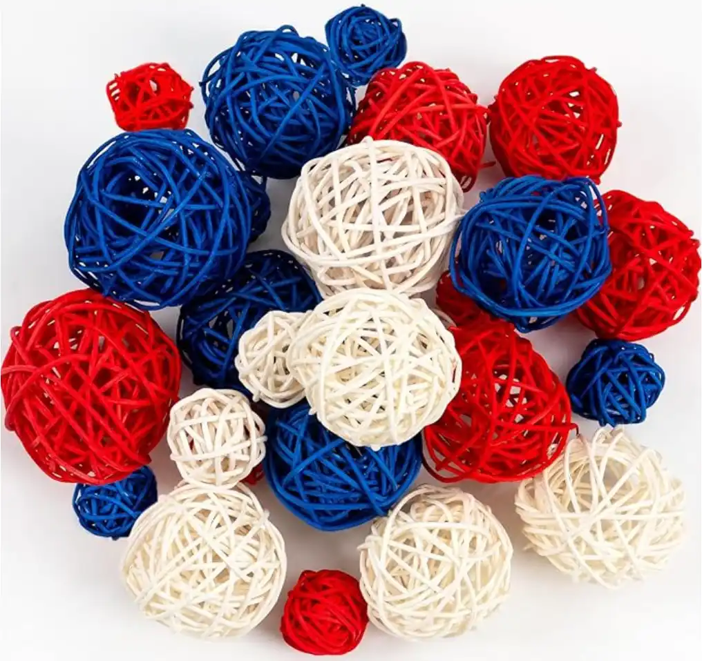 222_副本 GuassLee 18pcs 4th of July Patriotic Decorative Balls Rattan Decoration - Red Blue White Balls for Independence Day Home Decor Craft Vase Bowl Filler Table Party Supplies Decorations - Image 1