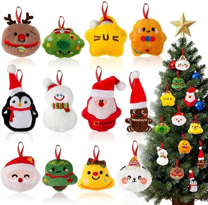 71tSnpCWf2L._AC_SX679 Christmas Tree Plush Ornaments, 12 Pcs Small Plush Christmas Hanging Ornaments Set, Soft Mini Stuffed Animal Toys for Mini Xmas Tree Hanging Decorations Supplies - Image 1