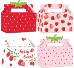 GRADESIN Strawberry Birthday Decorations Party Favor Boxes Treats Gift Bag | 24pcs, 6.3 x 3.2 x 3.9 Inch, candy, shortcake box for Berry First Birthday, baby shower decor supplies