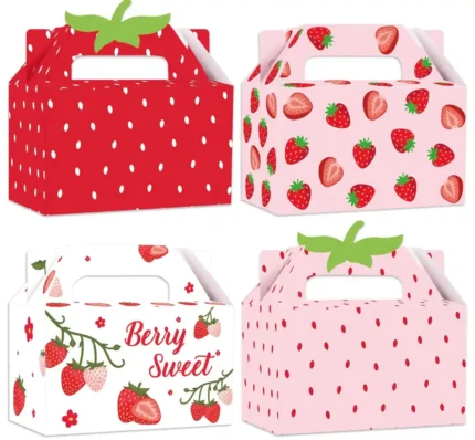 GRADESIN Strawberry Birthday Decorations Party Favor Boxes Treats Gift Bag | 24pcs, 6.3 x 3.2 x 3.9 Inch, candy, shortcake box for Berry First Birthday, baby shower decor supplies